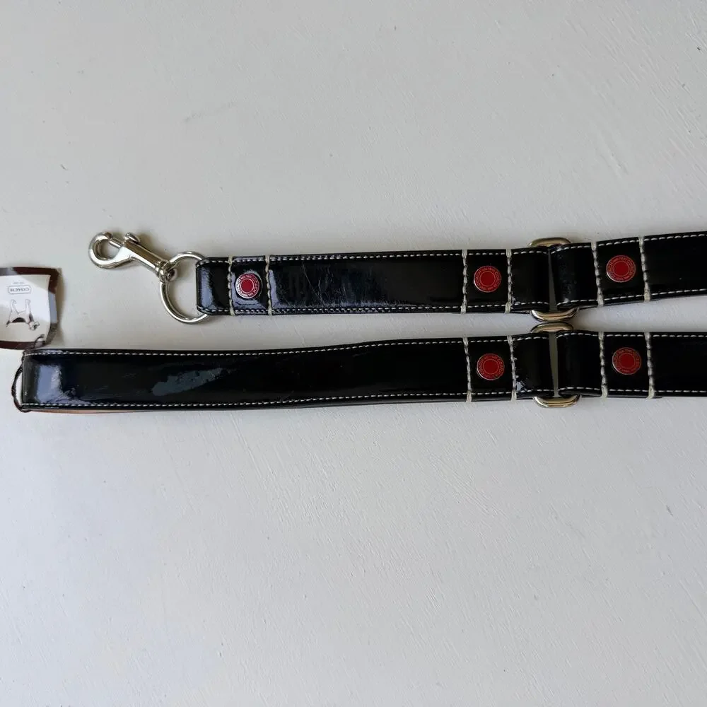 Coach Large Black Patent Leather Dog Leash Vintage Hearts & Bones 60065